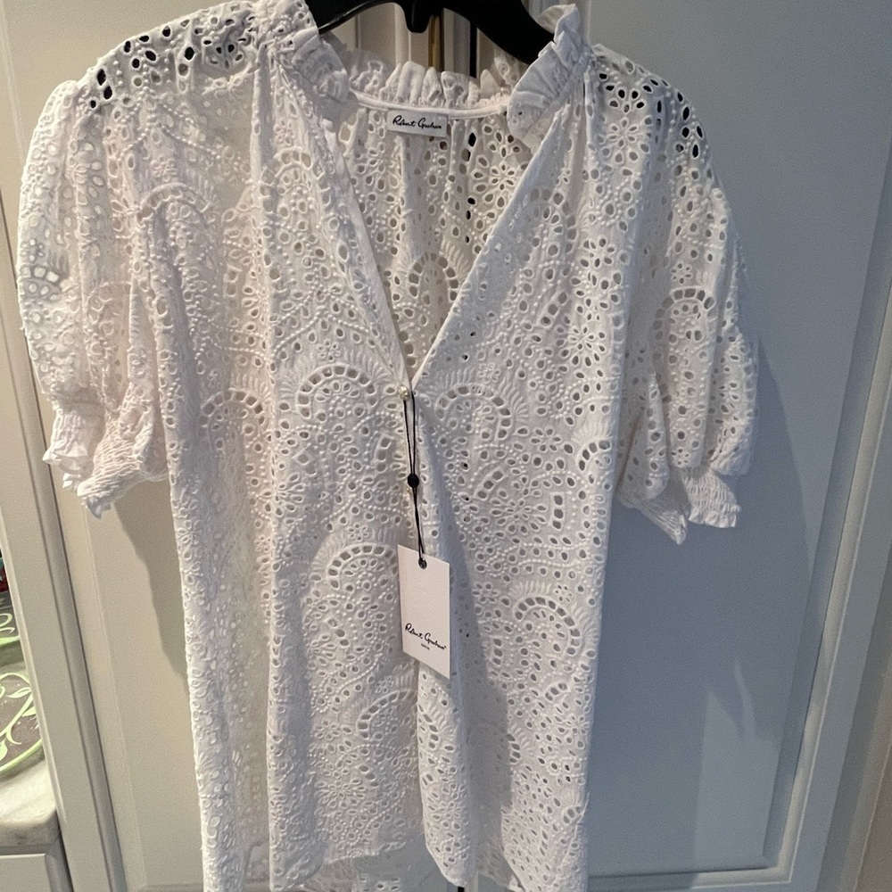 NWT eyelet button-down blouse Robert Graham Mila XS - Picture 3 of 5